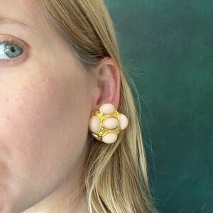 Kenneth Jay Lane vintage clip-on earrings gold and pink, signed